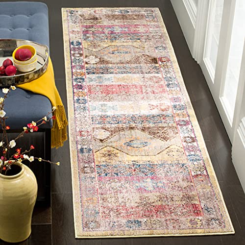 Safavieh Trendy New Transitional Indoor Woven Runner Area Rug, Bristol Collection, BTL358, in Pink / Multi, 69 X 244 cm for Living Room, Bedroom or Any Indoor Space