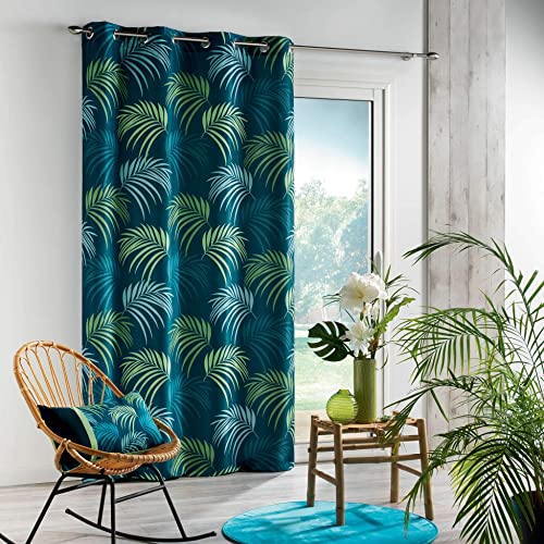 Douceur d'Intérieur 1 Curtain with Eyelets Blue Vegetal 140 x 260 cm