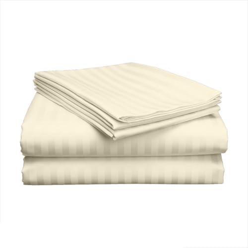 3 Piece Hospital Bed Sheet Set, 100% Egyptian Cotton 450 Thread Count, Soft and Comfy, Standard Size 36X80 Inch with 6 Inch Deep Pocket, Ivory Stripe