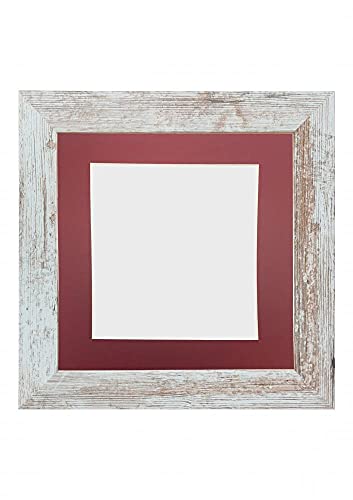 FRAMES BY POST Metro Picture Photo Frame Distressed White with Red Mount 20 x 20 Inch Image Size 40 x 40 cm Plastic Glass