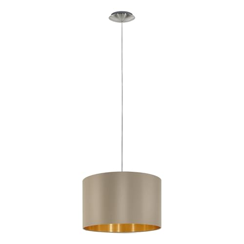 Eglo Maserlo Pendant Light, Gold Matt Nickel Stee and Taupe Fabric Hanging Lamp, Dining and Living Room Ceiling Lighting, E27 Socket, Ø 6 inches