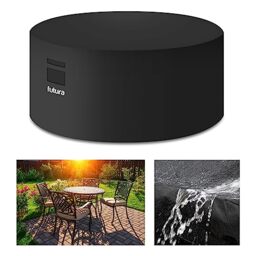 Futura Round Garden Table Cover 190x80cm Waterproof 600D Oxford Fabric, Heavy Duty Outdoor Patio Cover with Air Vents, UV Protection, PVC Lining and Fits Round Garden Furniture