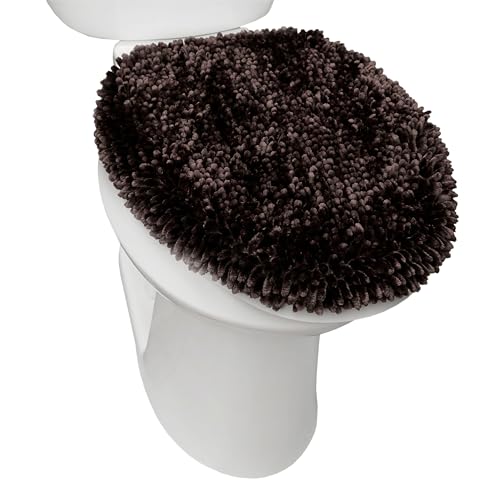 "SoHome Spa Step Luxury Plush Chenille Shag Machine Washable Ultra Soft Standard Toilet Lid Cover 18.5""x19.6"" Brown"