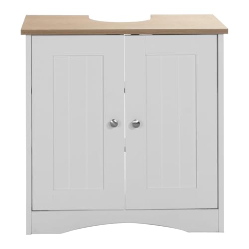 Timber Art Design UK Bathroom Sink Cabinet Bathroom Storage Cabinet Floor Under Basin with 2 Internal Shelves Freestanding Vanity Storage Cupboard Organiser Furniture, White and Oak (60 x 60 x 30 cm)