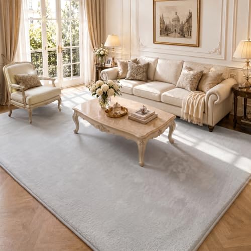 VOUNOT® Fluffy Rugs for Living Room and Bedroom, Soft Shaggy Floor Carpets with Non Slip Backing & Extra Underlay, Machine Washable, Large Area Rug, Modern & Cosy Home Decor, 240x340cm, Grey