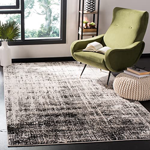 SAFAVIEH Modern Rug for Living Room, Dining Room, Bedroom - Adirondack Collection, Short Pile, in Silver and Black, 122 X 122 cm