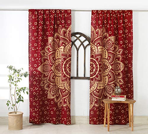 Popular Handicrafts Indian Hippie Bohemian Beautiful Ombre Maroon Color Mandala Curtain Panels Gold