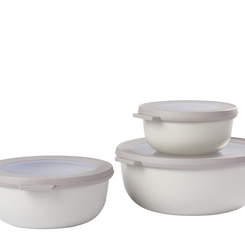 Mepal ??? Multi Bowl Cirqula 3-Piece Set ??? Food Storage Container with Lid - Suitable as Airtight Storage Box for Fridge & Freezer, Microwave Container & Servable Dish - 350, 750, 1250ml - Nordic white