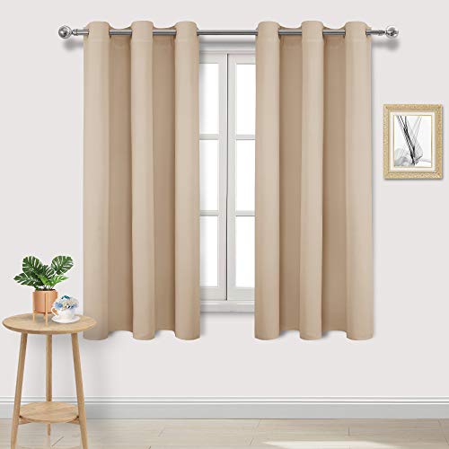 DWCN Blackout Curtains for Living Room, Thermal Room Darkening Drapes 63 Inch Length, Summer Light Blocking Paenels - W42 x L63 Inch, Beige, 2 PCS