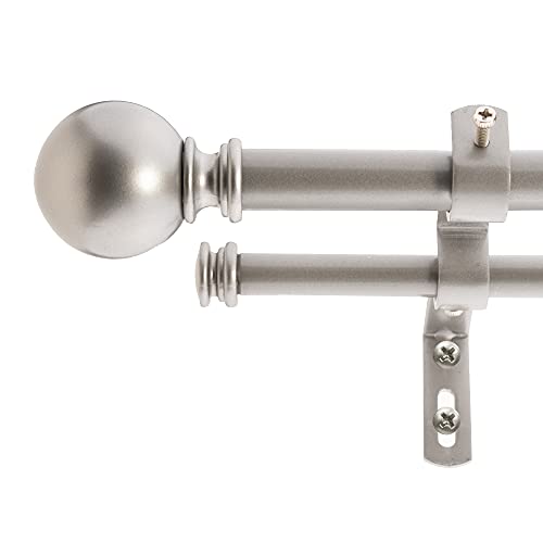"Decopolitan 5/8"" Classic Ball Double Curtain Rod Set, 26 to 48 Inches, Dark Nickel"
