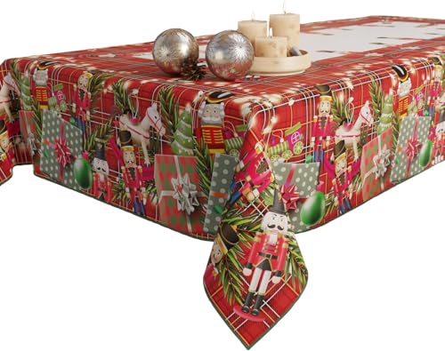 PETTI Artigiani Italiani Stain-Resistant Tablecloth Christmas ??? 140x180 cm Rectangular Festive Table Cover for Kitchen or Dining Table, Toy Soldiers Design ??? 6 Seats, 100% Made in Italy