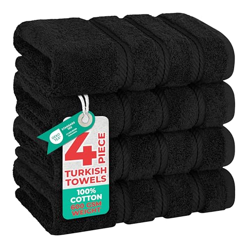 American Soft Linen Turkish Cotton Bath Towel Sets in 15 Colors Options & Styles, Maximum Softness & Absorbency (Black, Bath Hand Towel Set 6-Pack 16x28)