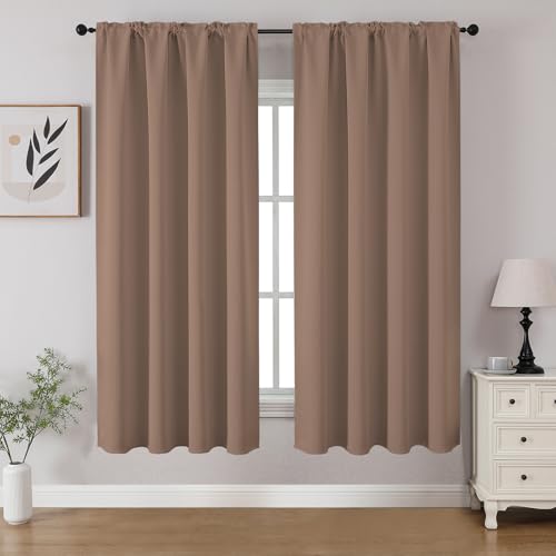 CUCRAF Blackout Curtains Room Darkening Window Curtain Panels, Rod Pocket Thermal Insulated Solid Drapes for Bedroom Living Room, Set of 2 Panels. 52 x 54 inch, Khaki