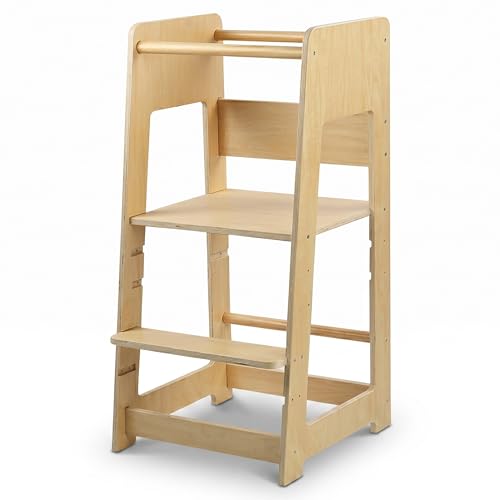 Relaxdays Learning Tower, height-adjustable, anti-tip, natural