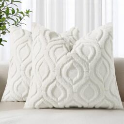 decorUhome Set of 2 Faux Fur Cushion Covers, 45x45 cm, Cream White