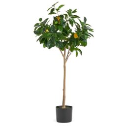 Leaf Design UK Artificial Lemon Tree Plant Black Plastic Pot