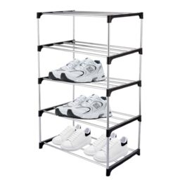 Asselected Shoe Rack 5 Tiers, 43 x 25 x 73 cm Shoes Organizers Racks with Slim Tube and Brackets, Space Saving Shoe Storage Rack for Closet, Hallway, Entryway