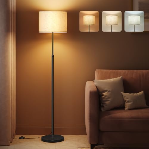 VASAGLE Floor Lamp for Living Room, Adjustable Height 140-170 cm, Modern Standing Lamp with Foot Switch, Fabric Lampshade, E27 Socket, Ink Black LFL002BH03
