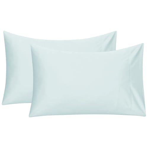 Feather & Stitch 100% Cotton Solid Standard Pillow Covers Set of 2, 500TC Envelope Closure Pillowcases, Soft Luxury Damask Sateen Weave Pillow Case for Sleeping, 20x30 Inches - Blue