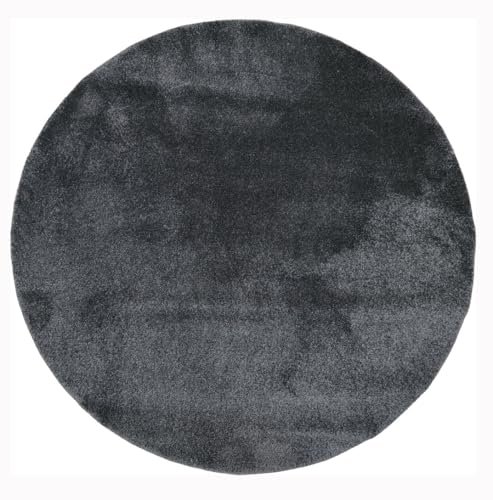 Tadi & Imperio1979 Round Smooth Grey Living Room Rug Small Size