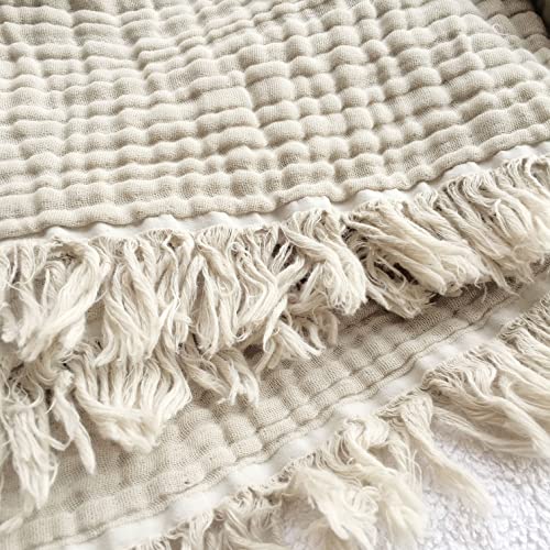 "Pre-Washed Organic Muslin Throw Blanket for Adults,Kids Couch, Breathable Super Soft 100% Organic Cotton, Cozy, Lightweight, Warm, Soft, Everyday Use, Oeko-Tex 100 Certified (50""x60"" inches) (Khakis)"