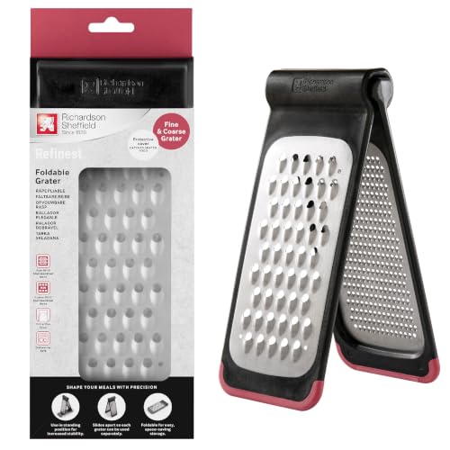 Richardson Sheffield Folding Box Grater, Coarse Rasp - Black - Cheese Grater, Stainless Steel, Foldable, Space-Saving Vegetable Shredder, Lemon Zester, Dishwasher Safe