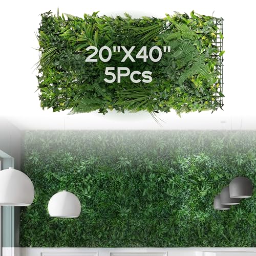 NatraHedge Artificial Rainforest Living Wall Vertical Garden for Outdoor Hedge Installments or Indoor Decor (5 Pack) 28 SQF