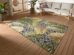 HANSE Home Diamonds Indoor & Outdoor Rug - Flat Weave Geometric Pattern, Jungle Floral Palm Tree Design, Oeko-Tex Weatherproof & UV Resistant for Balcony, Patio, Garden, Multicoloured, 160 x 235 cm