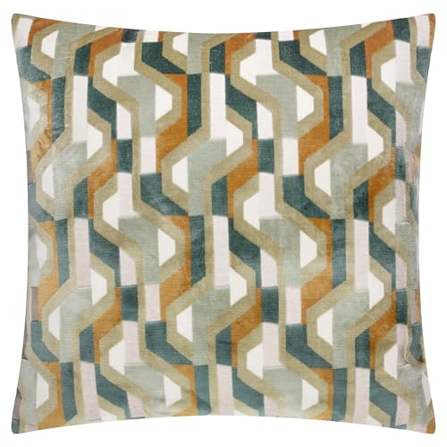 furn. Metro Prism Feather Filled Cushion – Geometric Velvet Jacquard Decorative Pillow (Green – 45x45cm)