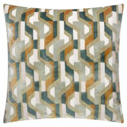 furn. Metro Prism Feather Filled Cushion – Geometric Velvet Jacquard Decorative Pillow (Green – 45x45cm)