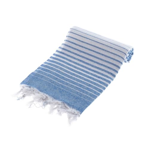 100% Cotton Fouta Beach Towel, 100 x 170 cm, Blue - Machine Washable at 30 ??C - Soft, Lightweight, Ideal for Beach and Pool