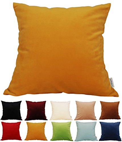 "TangDepot?? Solid Velvet Throw Pillow Cover/Euro Sham/Cushion Sham, Super Luxury Soft Pillow Cases, Many Color & Size options - (24""x24"", Golden Yellow)"
