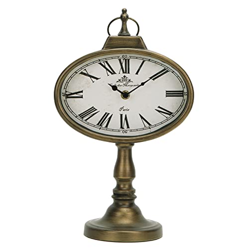 NIKKY HOME Antique Mantel Clock, Gold Retro Desk Clock Silent-Non-Ticking Battery Operated Decorative Desk Table Clock for Home, Office, Living Room, Bed Room