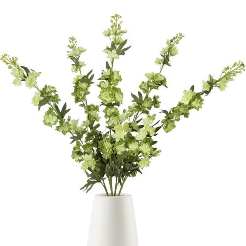 IPOPU Sage Green Delphinium Artificial Flowers 5PCS Silk Larkspur Realistic Faux Snapdragon for Vase, Wedding Centerpieces, Home Table Party Decor