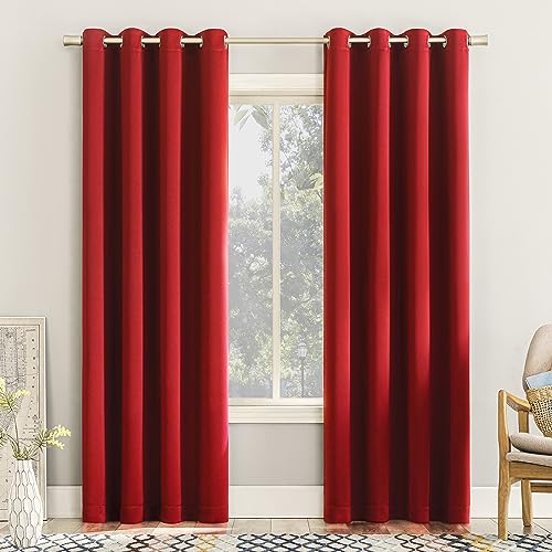 "Sun Zero Barrow 2-Pack Energy Saving Grommet Curtain Panel Pair, 54"" x 84"", Holiday Red"