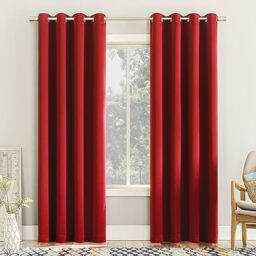 "Sun Zero Barrow 2-Pack Energy Saving Grommet Curtain Panel Pair, 54"" x 84"", Holiday Red"