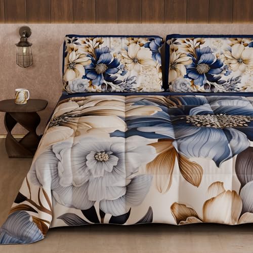 PETTI Artigiani Italiani - Winter Quilt, Winter Duvet, Double Sided Quilt, Solid Colour and Digital Floral Print 04 300, 100% Microfibre, Made in Italy