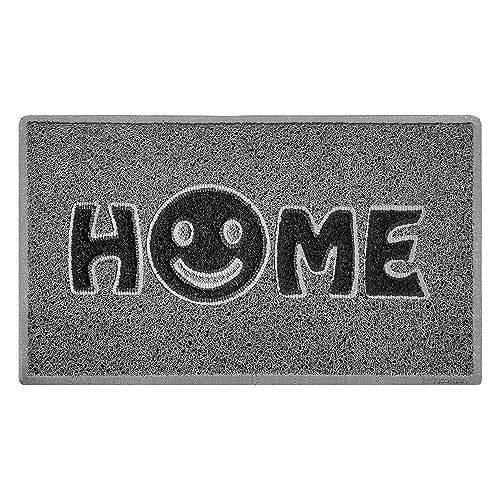 Nicoman Happy Smile Face Home Door Mat|Welcome Barrier Dirt-Trapper Floor Mat|Patio Garden Conservatory Doormat|Indoor Outdoor Smile Matt (Grey with Black)