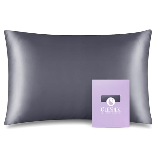 "OLESILK 100% Mulberry Silk Toddler Pillowcase for Hair and Skin, Both Sides 19 Momme Pure Natural Silk Travel Pillow Cases with Hidden Zipper, 13""x 18"", Charcoal"