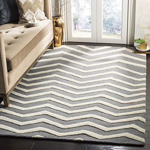Safavieh Contemporary Indoor Hand Tufted Rectangle Area Rug, Cambridge Collection, CAM714, in Dark Grey / Ivory, 91 X 152 cm for Living Room, Bedroom or Any Indoor Space