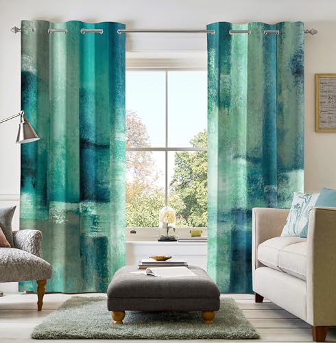 Asuexpect Teal Curtains 2 Panels Abstract Rust Curtain Room Darkening Eyelet Window Treatments Modern Decor for Bedroom Living Room