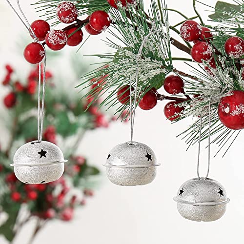 ToBeIT 30 Pieces Jingle Bells with Snowflake Cutout 1.6 Inch/ 40 mm Christmas Craft Bells for Festival Decorations (Silver Bells)