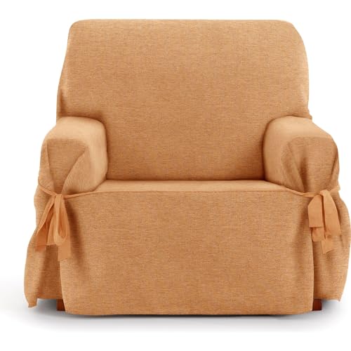 ECOMMERC3 1 Seater Sofa Cover in Jacquard Non-Elastic Fabric - Mustard Colour Sofa Cover with Decorative Ties and Elegant Protection for Your Sofa