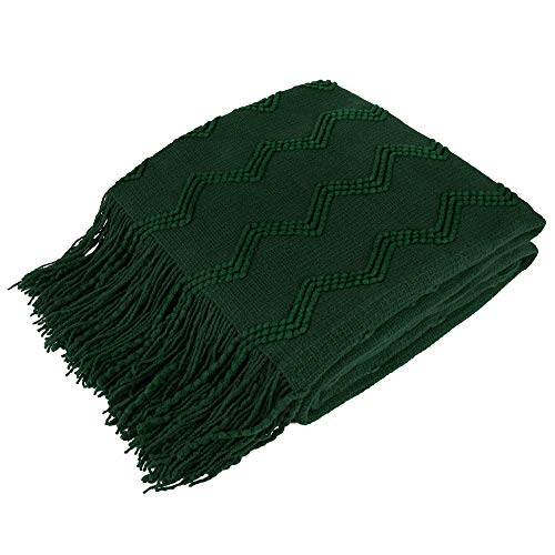 PAVILIA Emerald Green Knit Throw Blanket for Couch, Twin Bed, Soft Knitted Farmhouse Sofa Throw for Living Room, Lightweight Decorative Summer Blanket for Chair, Outdoor Textured Boho Blanket, 60x80