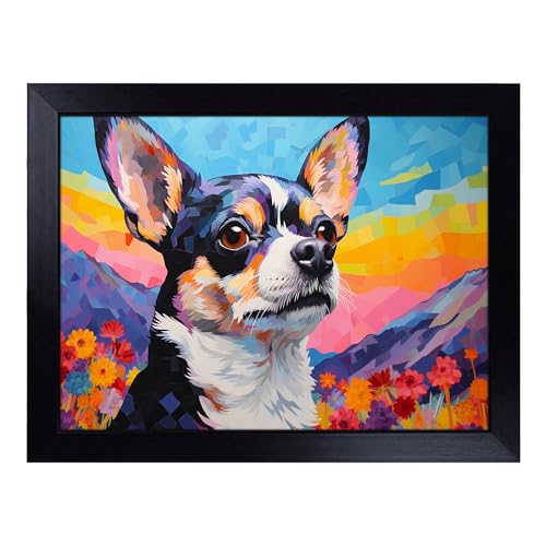 Lap Tray with Bean Bag Cushion, Chihuahua Colour Field - Handmade in the UK, Raised Wooden Edge, Padded Cushion, Heat-Resistant Wipe-Clean Surface, for Meals, Laptops and Crafts