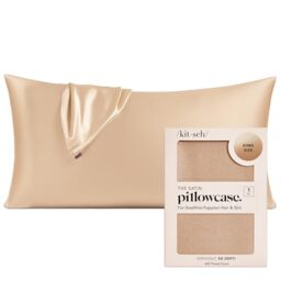 Kitsch Satin Pillowcase for Hair & Skin - Softer Than Silk, Cooling With Zipper - King Size Pillow Case Cover (Champagne, 1 Pack)
