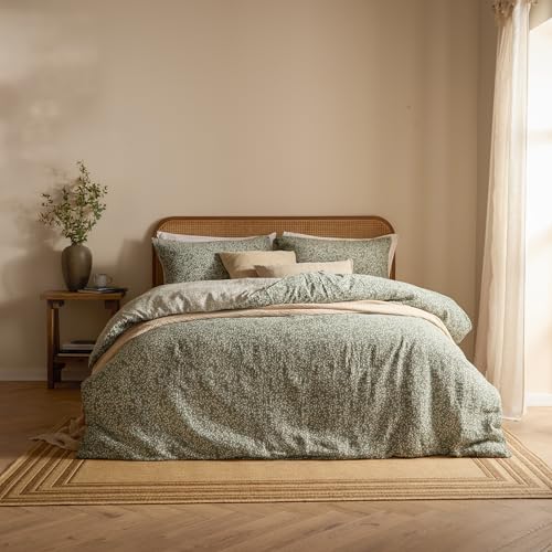 Yard Perrie Leaf Duvet Cover Set – Soft Reversible Relaxed Muslin Cotton Floral Bedding Set (Forest - Double)
