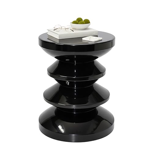 Relaxdays Side Table & Stool, Zigzag, Living Room Decor, HxD: 46 x 35 cm, Metal, Black