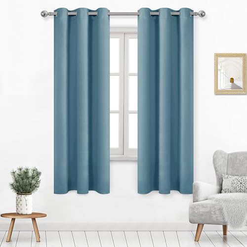 DWCN Blackout Curtains for Living Room, Room Drakening Curtains for Bedroom, Solid Thermal Privacy Protection Window Curtains - Stone Blue, W42 x L63 Inch, Set of 2