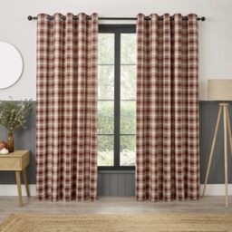 Curtina Everett Eyelet Curtains, Living Room, 229 x 183 cm, Red, 100% Recycled Polyester, Light Filtering, Jacquard Woven, Checkered Pattern